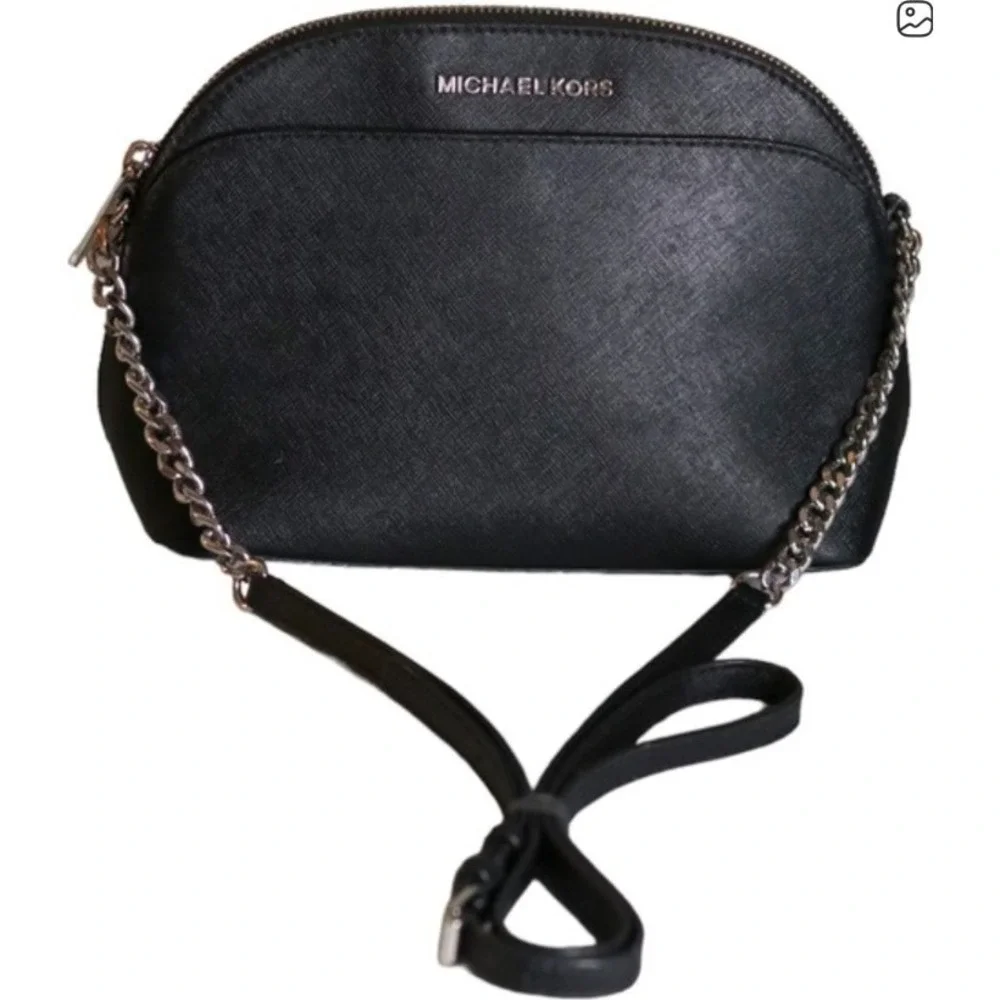 Michael‎ Kors Black Emmy Saffiano Leather Dome Crossbody Bag Gold Chain NWOT